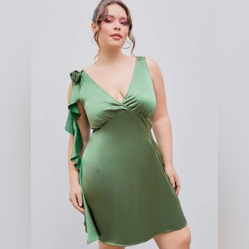 Cider V-Neck Rosette Mini Dress, 1X